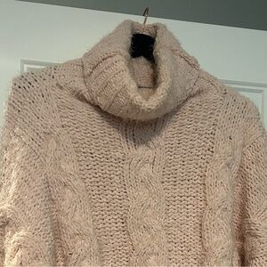 Miss Me Soft Knit Turtleneck Sweater - Cream/light pink